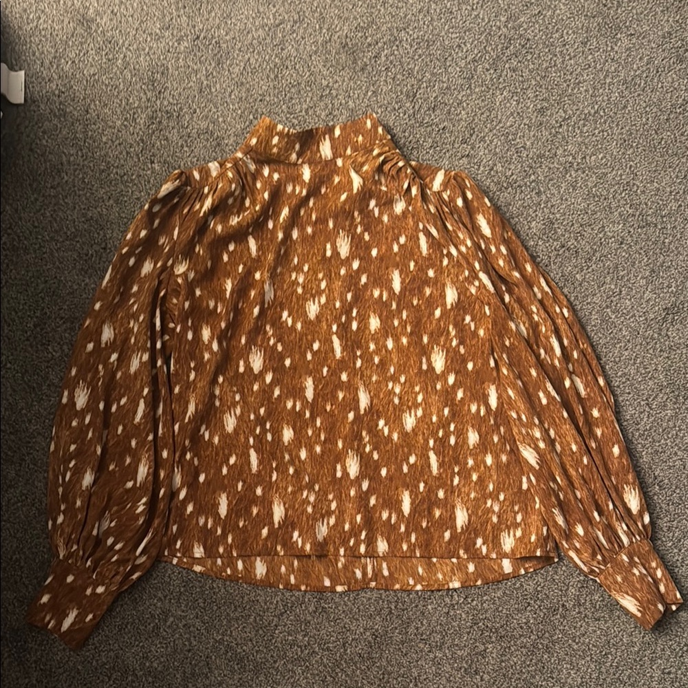 Express Brown Puff Sleeve Blouse with Peter Pan Collar